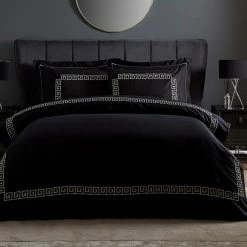Discount 💯 Hotel Hotel Greek Key Black Duvet Cover and Pillowcase Set 😍